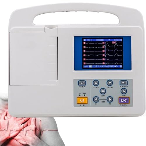LSHFYV Monitor de ECG Profesional, LCD Digital, 12 derivaciones, 3 Canales, con Papel de impresión para el Cuidado bucal médico, Signos vitales, UCI, CCU.