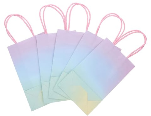 CIYODO 5 Stück Bunte Papiertragetaschen mit Henkel Robuste Partytüten für Mitgebsel und Geschenke Große Umweltfreundliche Papiertüten für Kindergeburtstag Fest und Alltag