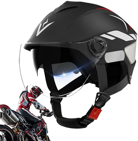 Helmet Motorcycle - Double Visor Adult Scooter, Helmet for Riding Safety Protection, Adjustable Fit Hard-Shell, Comfortable Lightweight Gear, Accessory for Daily Commute, Touring & Family Riding
