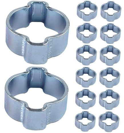 Operitacx 20pcs Plated Double Ear Hose Clamps Crimp Rings Heavy Duty Steel Pipe Fasteners for Secure Tube and Hose Fittings with Even Tightness Distribution