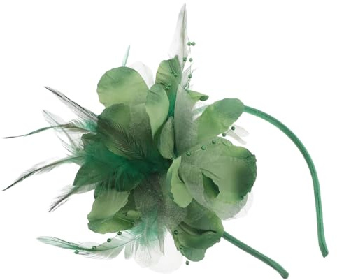 Décoration Capillaire Fleurie Verte en Plume, Métal et Tissu | Fait Main, Léger et Coloré, Style Rétro Élégant pour Spectacles, Danse et Mariages