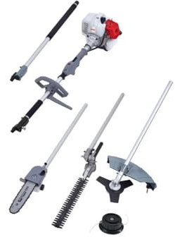 Ikra - Outils de Jardin Multifonction Thermique 4 en 1 Taille haie + Élagueuse + Débroussailleuse (Lame et Bobine)