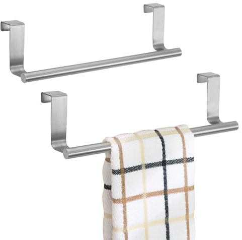 iDesign Stainless Steel 9-inch Over-The-Cabinet Towel Bar - Set of 2 - Brushed