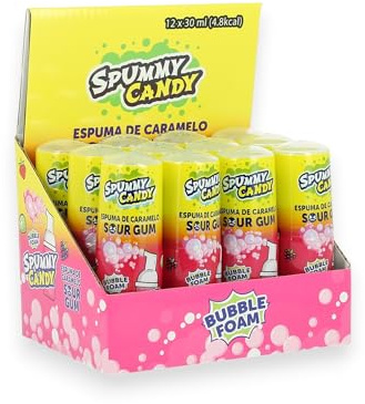 SPUMMY CANDY – Golosina Líquida en Espuma Comestible – Sabores Variados – Sin Gluten – Pack de 12 Espumas de Caramelo Comestibles – 12 x 30 ml – Textura Bubble Foam Divertida y Sorprendente (Frutal)