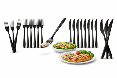 200 Stück Schwarzes Mehrweg Besteck Set – 100 Messer & 100 Gabeln – Wiederverwendbar, Spülmaschinengeeignet bis 125 Waschgänge (EN 12875-1) – Stabil & Langlebig – Ideal für Gastronomie & Events