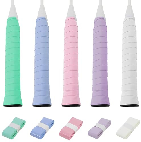 URYVAIW Overgrip Tennis e Badminton Autoadesivo (Set da 5), Nastro Impugnatura Liscio Antiscivolo e Assorbi Sudore per Racchette da Squash e Padel, Misura Universale (Turchese, Rosa e Altri Colori)