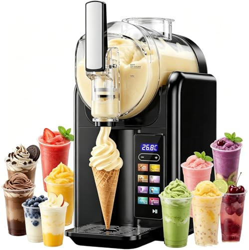 AityBuy Slush-EIS-Maschine Für Zuhause, Softeis-Maschine, Kein EIS Nötig, 7 Programme, Selbstreinigung, Schnellgefrieren, Für Slush-EIS Frappés, Smoothies, Margaritas SingleBowl-Black