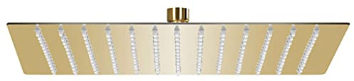 QUAHEAS Soffione a pioggia in acciaio inox, 30 x 30 cm, quadrato, dorato, con 168 ugelli anticalcare, per montaggio a parete o a soffitto, risparmio idrico, soffione doccia ad alta pressione, per