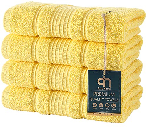 Set di 4 asciugamani in cotone turco di alta qualità, assorbenti e super morbidi, colore: giallo