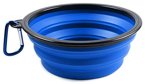 PhoneNatic Faltbarer Silikon-Hundenapf in blau, Reisenapf für Hunde und Katzen mit Karabiner -, XL, blau, 1000 ml