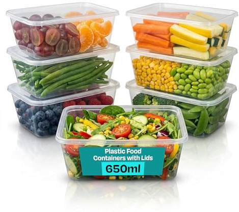We Can Source It Ltd 100 x 650ml Plastic Microwave & Freezer Safe Food Containers with Lids - BPA-Free, Reusable, Takeaway Meal Prep Containers - Catering Grade Food Storage Boxes for Home & Business