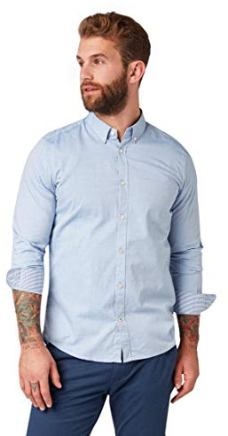 TOM TAILOR Camicia Slim Fit in Cotone, Uomo, Blu (Light Blue Oxford 15837), 3XL