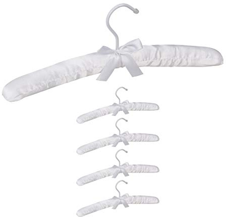 Relaxdays Grucce Appendiabiti in Raso, in Set da 5, Imbottite, Gancio Girevole a 360°, Fiocco Decorativo, 38 cm, Bianche