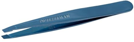 TWEEZERMAN Pinzette (Handgeschliffene, schräge Spitzen, Augenbrauen zupfen, Profi Qualität, rostfreier Edelstahl), Bell Bottom Blue