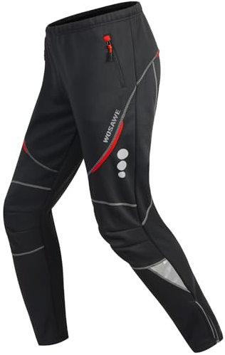 WOSAWE Herren Fahrradhose Winter Thermo Lang Radhose Fleece Reflektierend Winddicht Laufhose (Schwarz XL)