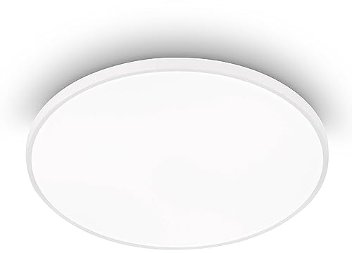 EGLO LED Deckenleuchte Kaoki, 1 flammige Aufbauleuchte mit Backlight | Deckenlampe aus Stahl und Kunststoff in Weiß, LED Aufbaulampe neutralweiß, Ø 31,5 cm
