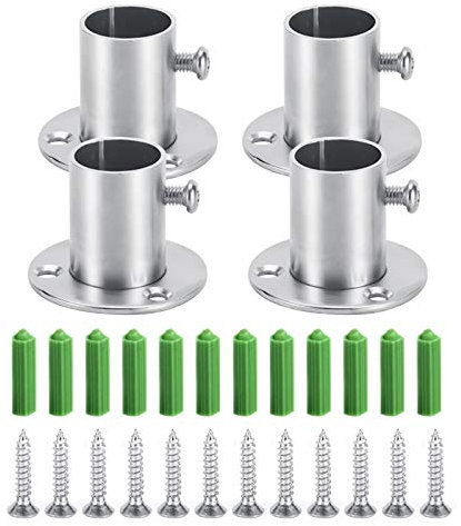 Stainless Steel Wardrobe Bracket Set - 4PCS Wall Mount Hanging Rail End Supports for Closet Curtain (19mm)