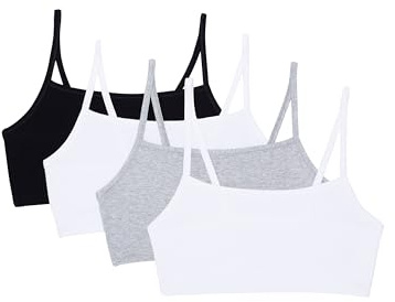 Fruit of the Loom Women's Spaghetti Strap Cotton Pullover Sports Bra, Black/White/White/Heather Grey 4-Pack, 36
