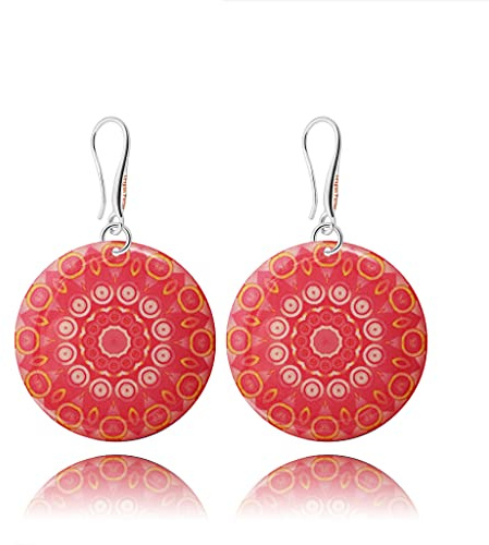 Pendientes Colgantes Boho Grande Redondo Mandala Diseño Ligero; Joyería para Mujer