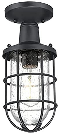 Westinghouse Lighting 61131 Luminaire de plafond semi-encastré d'extérieur Crestview à une lampe au style vintage, finition en noir texturé avec verre granuleux transparent