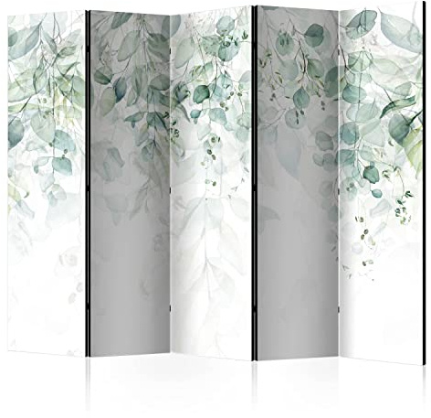 murando - Paravent Raumteiler grüne Blätter, 225x172 cm, 5-teilig, modern | Mobiler Sichtschutz, sofort einsatzbereit, Holzrahmen, ideal fürs Wohnzimmer oder Büro, geruchsneutral, lichtbeständig