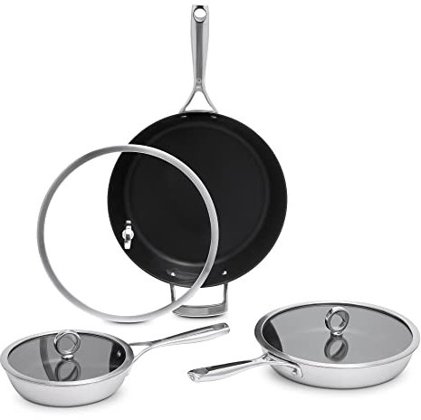 Olav Pannset, kopparpanna, induktion, med lock, non-stick, PFOA-fri, keramisk förstärkt, stekpanna, diskmaskinssäker, ugnssäker, rostfritt stål med koppar