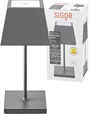 SIGOR Nuindie 1.0 mini eckig Akku-Tischleuchte, graphitgrau | Dimmbar • Indoor & Outdoor • IP54 • 25 cm • Easy Connect • 12 h Leuchtdauer