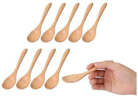 10Pcs Small Wooden Spoon, Small Serving Spoons Soup Spoons Mini Honey Teaspoon Tasting Spoons for Coffee Tea Sugar Seasoning Oil