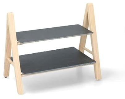 2 Tier Shelves Food Serving Tray for Cake Dessert Stand Platter Slate and Wood