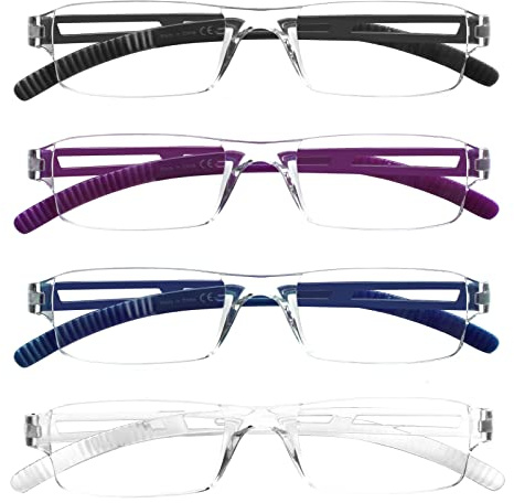 COJWIS 4er-Pack Rahmenlose Lesebrille für Damen und Herren Leicht und Bequem Anti Blaulicht Lesehilfe /TR90 Brille (4 Farbe Mischen, 2.75, multiplier_x)
