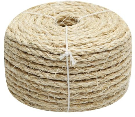 Natürliches Sisalseil, 0,6 cm x 1,8 m für Kratzbaum, Baumturm, Ersatz, Reparatur und Ersatz, DIY-Hanfschnur für Kätzchen, Regale, Möbel, Fenster, Bett, Sitzstange, Hängematte, Höhle, 6 mm x 20 m