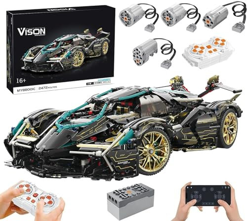 Technik Auto für Lamborghini Lambo V12 Vision GT, Mit 4Motoren Set, 1:8 Groß Auto Modellbausatz, 2527 Teile MOC Klemmbausteine Rennauto Set, Automodell Sammlerstück Geschenk für Autofans
