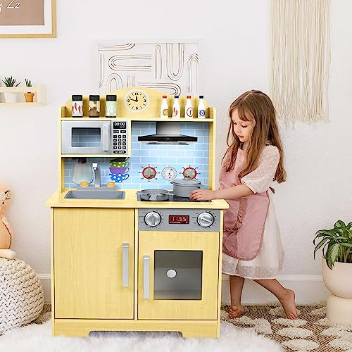 ACXIN Kinder-Spielküche,Kinderküche aus Holz,Küche Spielset mit Spüle,Kochgeschirr und Küchenzubehör für Kinder ab 3 Jahren（59,5 x 29,5 x 92cm）