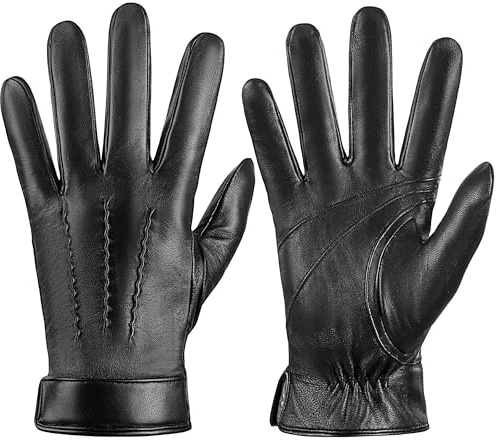 LOKIMSI Genuine Sheepskin Leather Gloves for Men, Soft Cashmere Winter Warm Touch Screen Gloves Motorcycle Driving Gloves
