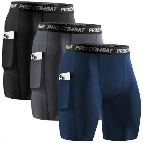Niksa 1 eller 3-pack kompressionsshorts för män, snabbtorkande baslager, kalsonger, tights kort, hög kvalitet, Svart + grå + marinblå (väska), M