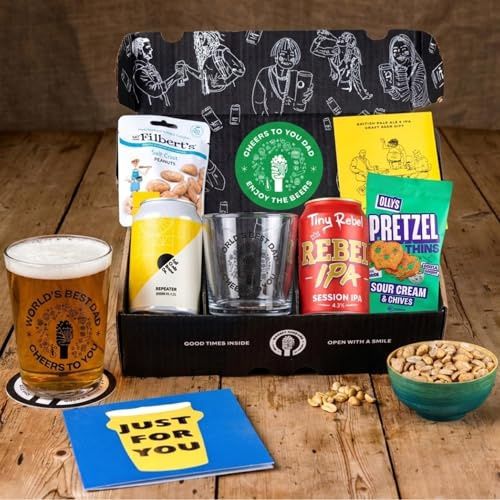 Premium Father’s Day Beer Gift Hamper for Dad | Craft Beer Gift Set for Men with IPA & Pale Ale, Limited Edition Glass & Snacks | Gifts for Men - by QWERTY