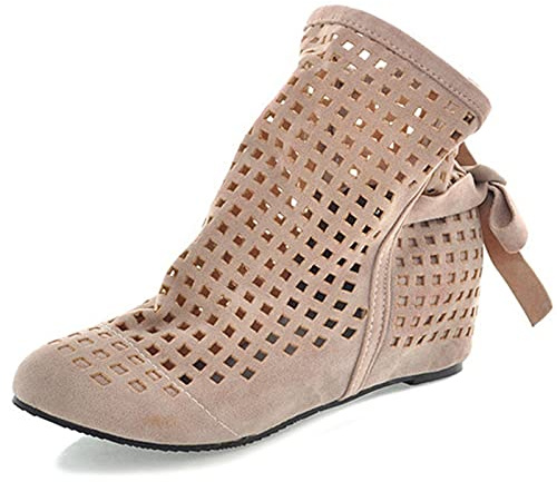 Gicoiz Femme Bout Rond Classique Compensées Eté Bottes de Cheville Bout Rond Confort A Enfiler Décontractée Spartiates Romain Bottines Abricot Taille 36 EU