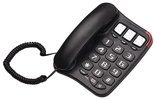 Telefono con cavo nero con grande pulsante Scrivania Telefono fisso da parete Supporto per telefono a mani libere/ricaricato/flash/marcatura rapida/controllo del volume del campanello per
