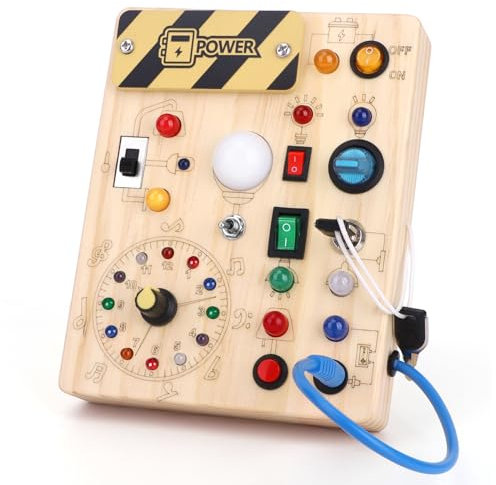 Montessori Busy Board for toddlers for 1 year old Activity Board Wooden Toy With 10 Switches and 23 LED Lights Sensory Board Motor Skills Toy for Babies and Children from 2 3 4 years Boys and Girls