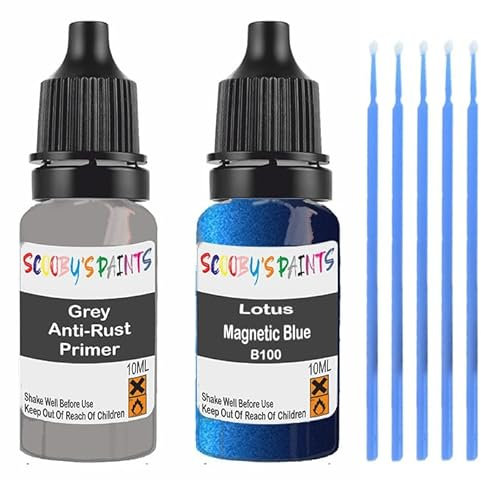 SCOOBYS PAINTS BACK IN THE MIX Touch Up Paint For Lotus Magnetic Blue B100 Scratch Stone Chip Repair With Grey Primer