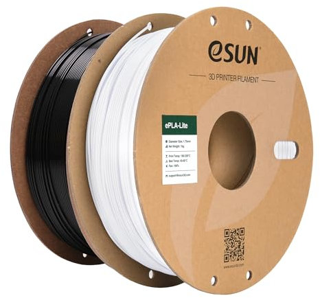 eSUN PLA Filament 1.75mm, Modifiziertes 3D Drucker Filament PLA, Maßgenauigkeit +/- 0.03mm, 1KG pro Spule, 2 Spulen 3D Druck Filament für 3D Drucker, Kaltes Weiß+Schwarz