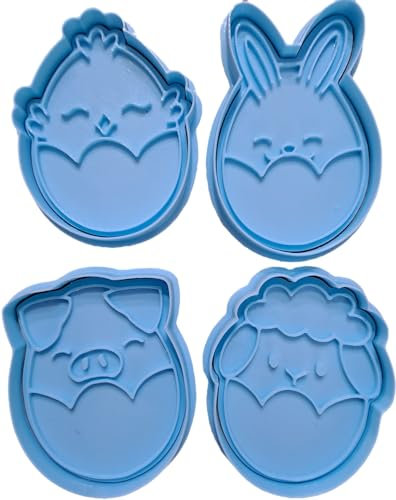 Tagliabiscotti.it - Set Animali Pasqua - Coniglio Maiale Pecora e Pulcino - Tagliabiscotti - Formine - Cutter per biscotti frolla o decorazioni torte in pasta di zucchero - Misura 8cm (vedi foto)