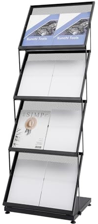 Bagyaluu 4-Etagen Faltbarer Prospektständer, Zeitschriftenständer Schwarz, Literaturständer für die Aufbewahrung von Broschüren, Büchern, Zeitungen und Zeitschriften, Prospekthalter, 46 x 37 x 132 cm