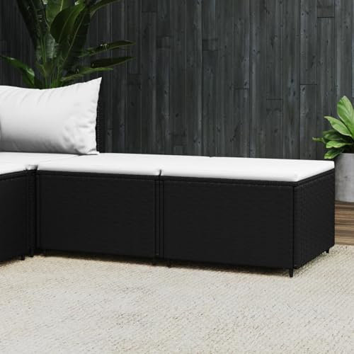 Tidyard Gartenhocker mit Kissen 2 STK. Sitzhocker Hocker Campinghocker Fußteil für Balkon Terrasse Schwarz Poly Rattan