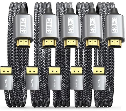 UANTIN Paquete de 5 cables DisplayPort a HDMI 4K de 6 pies | 1080P a 120Hz, 1440P/2K @60Hz unidireccional DP a HDMI macho, cable trenzado de visualización a HDMI para escritorio, Dell, Lenovo,