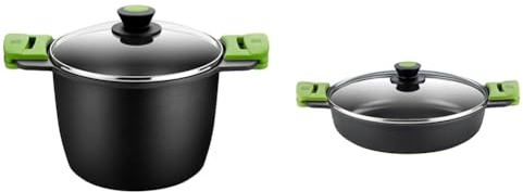 Bra Prior - Olla Alta con Tapa de Cristal y Asas de Silicona, 24 cm, Aptas para Todo Tipo de Cocinas & PRIOR - Cacerola baja con tapa de cristal y asas de silicona, apta para todo tipo de cocinas
