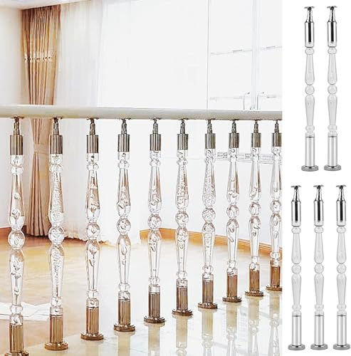 Blazea Acrylic Stair Railing Indoor Spindles, Transparent Crystal Staircase Balusters with Mounting Screws, Adjustable Railing Handrail Post for Stairway(5 PCS,80cm(31 1/2))