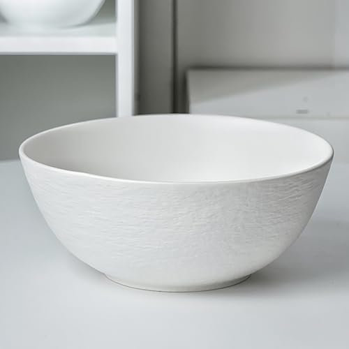 Ensaladera grande de 2500 ml, 26 cm de diámetro, con textura de piedra, cuenco de cerámica para 1 3 personas, apto para lavavajillas, para ramen, frutas, postres, sopas y cereales, color blanco