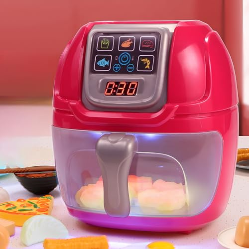 Air Fryer Toy for Kids Toy Oven Kitchen Appliances Toy Air Fryer for Kids with Lights and Sounds and Accessories Food Set Kitchen Toys for Kids
