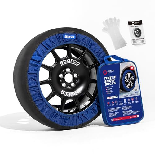 Juego de 2 cadenas de nieve para coche | Cadenas para nieve fáciles de montar Sparco SnowShield | Silenciosas, duraderas, homologadas y reutilizables (Talla M)